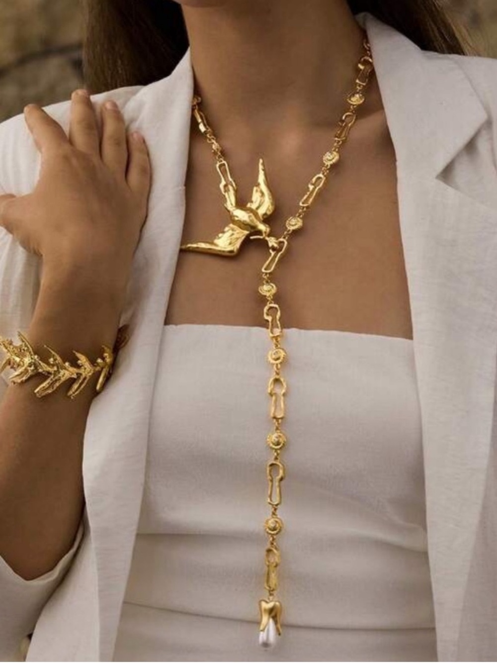 Imperial Gold Swallow Lariat Necklace
